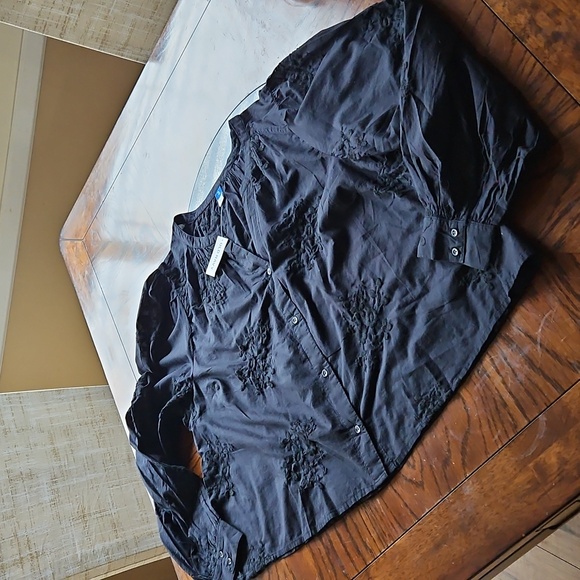 Old Navy Black Button Front Embroidered Cotton Blouse XL NWT - Picture 14 of 16